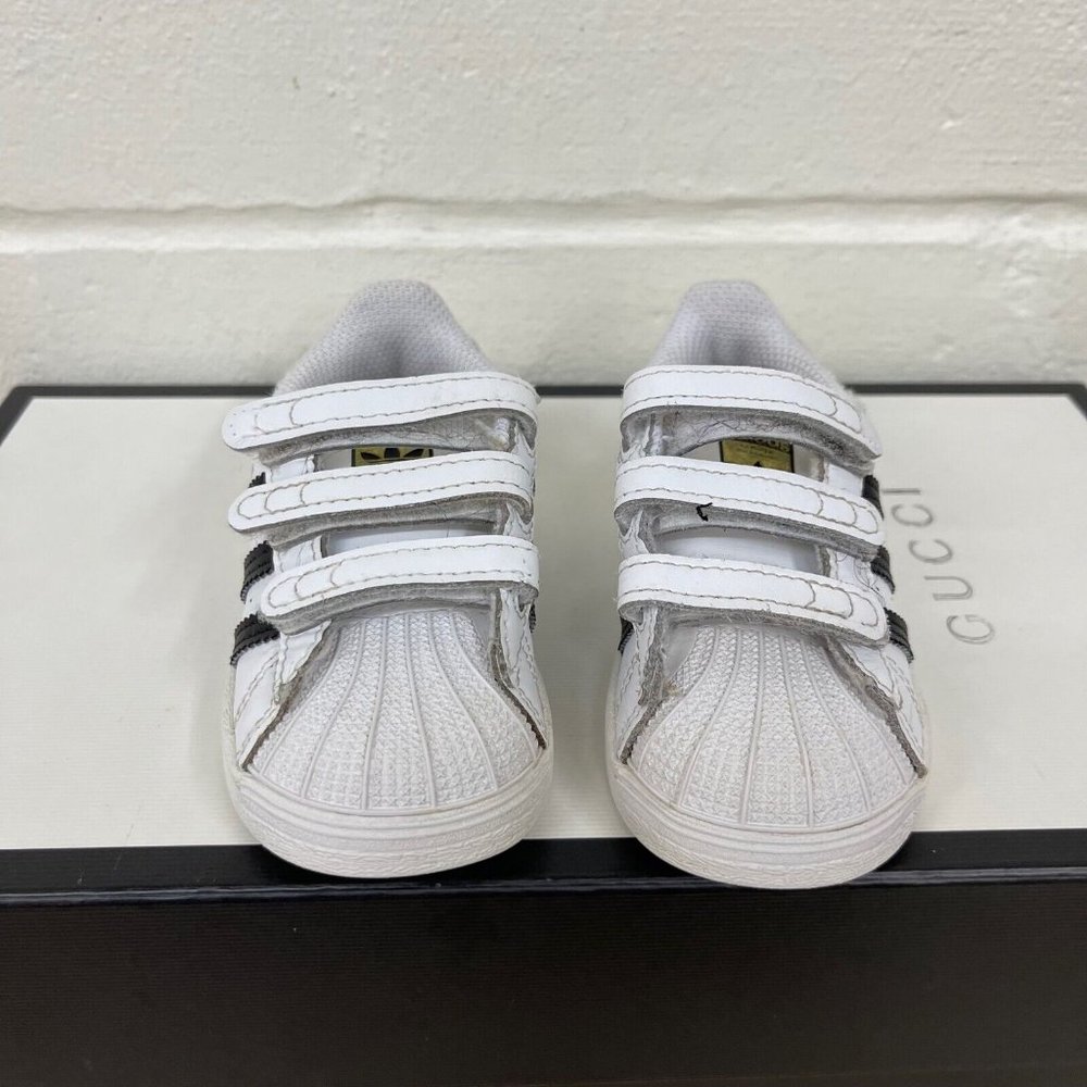 Adidas Toddler Size‎ 6K Superstar Black White Low Top Classic Hook Loop Sneaker